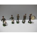 Five Mid XX Century Britains Lead Khaki Peaked Cap Bandsmen Figures, comprising of Drum Major,