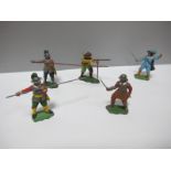 Five Mid XX Century Britains English Civil War Plastic Figures, two Pikeman, Cavalier firing,