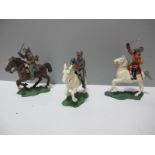 Three Original Britains Plastic English Civil War Figures Mounted, (two Roundheads, one Cavalier),