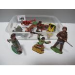 Eleven Plastic Various Davy Crockett Figures by Charbens, Lone Star and Other, playworn.
