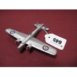 A Pre War Dinky Aircraft No. 60v Armstrong Whitworth Whitley Bomber, finished in silver, two RAF