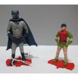 Cherilea Plastic Batman and Robin Figures, Robin missing cape, good.