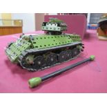 A Meccano Kit Built Model of a WWII German Tank, including 6v D.C. motor (untested), playworn.