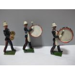 Three Mid XX Century Britains Lead Royal Marines Bandsmen Figures, comprising of two base