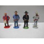 Four Timpo Plastic Figures, Hopalong Cassidy, California (2), Lucky, some repainting noted.