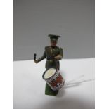A Rare Mid XX Century Britains Lead Khaki Peaked Cap Side Drummer, with plastic drum, very good.