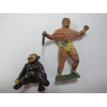 A Timpo Mid XX Century Rare Lead Tarzan and Cheetah the Chimp, playworn.