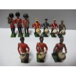 Ten Britains Mid XX Century Lead Figures, various Drummers and Bandsmen including Guards, American