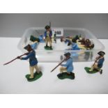 Eleven Britains Eyes Right Plastic Figures, American War of Independence Blue Coats including scout.