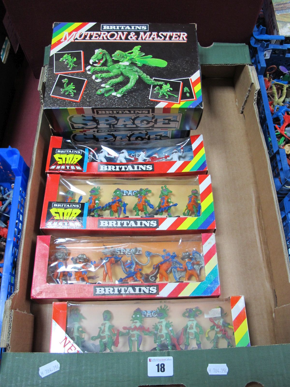 Six Boxed Sets of 1980's Britains Space Figures, 2 x 9171 Muteron and Master, No. 9180- 6 Mutants,