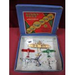 Pre-War Dinky Set No. 60 Aeroplanes, contains D. H. 'Leopard' moth in green, Percival Gull in white,