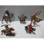 Five Lead And Alloy Mid XX Century Figures By Britains, Hill and Wendall including Britains Arab