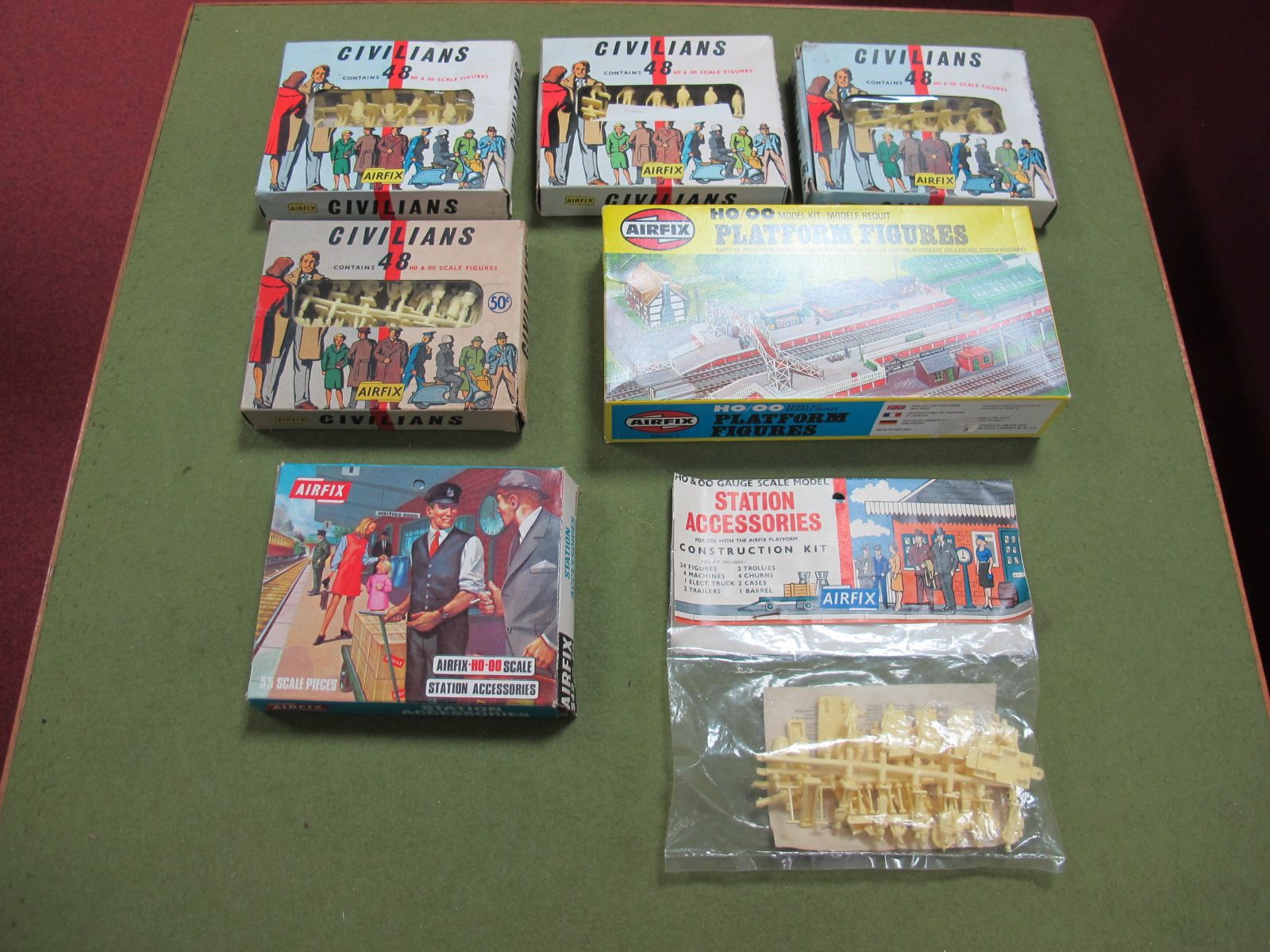 A Quantity of 'OO' Scale Airfix Figures, all civilians or station figures, including four early