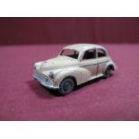 A Matchbox 1:75 No. 46 Morris Minor 1000, tan body, no windows, metal wheels, unbroken, poor