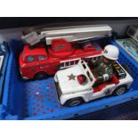 Two Japanese Tinplate Battery Toys, a fire engine and a military jeep. Both playworn.