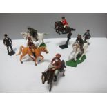 Seven Britains Plastic Riding School Figures, including Judges with measuring sticks. Some wear,