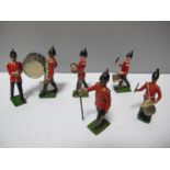Six Mid XX Century Britains Band of the Line Lead Figures, comprising of Drum Major, two Boy Side