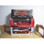 Three Boxed 1:18th Scale Diecast Cars, ERTL #7460 1961 Austin Healey 3000 Mark II (red), Sunstar #