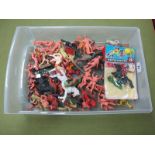 A Quantity of Plastic Cowboys and Indians by Marx, Britains, Una and Other, including a carded and