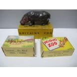 A Boxed Mid XX Century Britains Zoo Rare Lead Adult Hippopotamus #905, two Britains Lead Zoo Picture