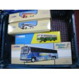 Four Boxed Corgi American outline Diecast Buses, #98427 Peter Pan birthday bus (in original shrink