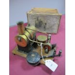 A Live Steam Mersey Model Horizontal Stationary Type Engine, with boiler, small flywheel and burner,