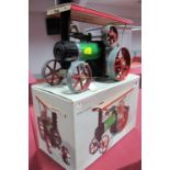A Boxed Mamod Live Steam TE1A Model Traction Engine, green/black bodywork, cream roof, burner