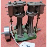 A Live Steam Model of a Twin Cylinder Marine, similar to a Stuart design, model is missing one