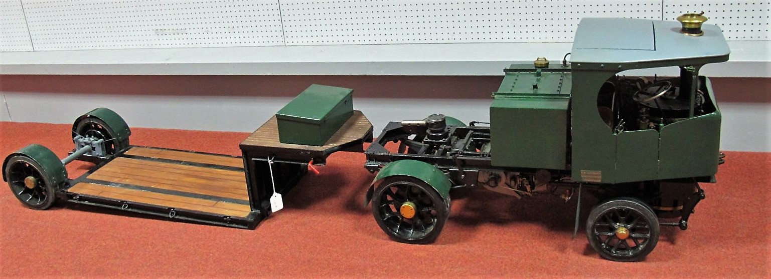 A 2" Scale Live Steam Model of a Clayton Undertype Steam Wagon, with articulated low loader timbered