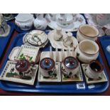 Devon Motto Ware Pottery, including ashtrays, toast rack, condiment set:- One Tray