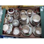 Devon Motto Ware Pottery, including cups and saucers, posy bowls:- One Box