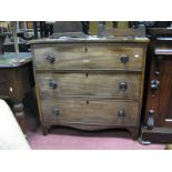 A XIX Century Mahogany Chest of Drawers, with three long drawers on bracket feet (back leg broken).