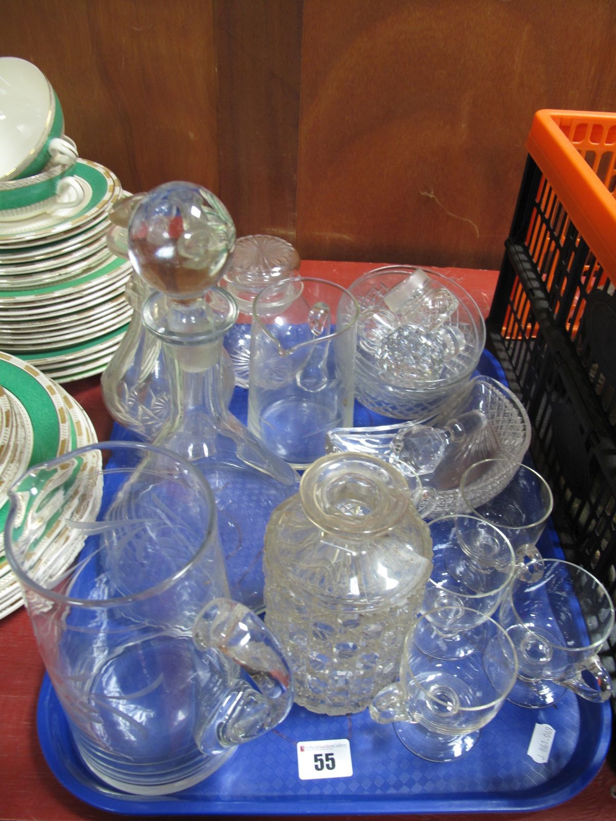 Custard Glasses, decanters, bowls, etc:- One Tray