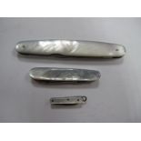 Three Mother of Pearl Scaled Fruit Knives, including miniature example.