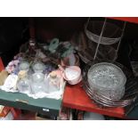 Vintage Style Glass Bottles, hanging hearts, linens, boxed cruets, etc:- One Box, two tier wire