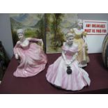 Three Coalport China Figurines, including 'Emily' (2nd quality) and 'Polly'.