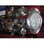 Assorted Plated Ware, including teapots, biscuit barrel, spoons, cruets, sugar bowl, chamberstick,