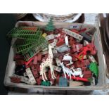 Minibrix Rubber Bricks, miniature plastic animals and figures, metal cast sheep, wooden bricks,