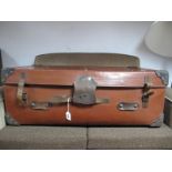 A Leather Travel Trunk, circa 1900, with leather corner mounts, protector studs to top and wooden