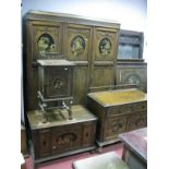 An Early XX Century Bedroom Suite, comprising triple wardrobe, tallboy, blanket box, pot cupboard, a