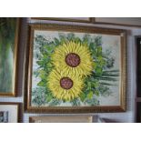 A Mid XX Century Oil on Canvas Sunflowers, 84.5 x 69.5cm, signed indistinctly lower right possibly