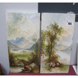 W. Yale Pair of Hand Painted Pottery Tiles, featuring landscapes, 31 x 15cm.