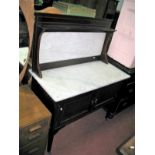 An Edwardian Inlaid Mahogany Washstand, with marble top and back.