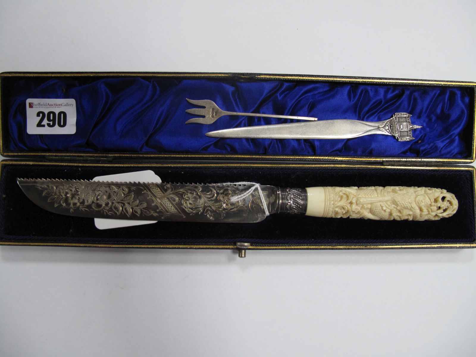 A Hallmarked Silver Bladed Cake Knife, foliate engraved, Messrs Hutton, London 1896, with carved and