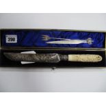 A Hallmarked Silver Bladed Cake Knife, foliate engraved, Messrs Hutton, London 1896, with carved and