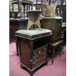 A Bedside Cupboard, four stools, XIX Century mahogany hall chair. (6)