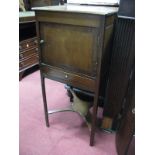 XIX Century Mahogany Bedside Cupboard, square top, cross banded door, chamfered legs.