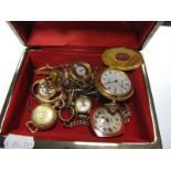 An Antique Style Half Hunter Pocketwatch, Corocraft ladies pendant watch, on baton link necklace,