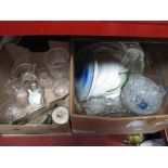Dressing Table Trinkets, white jug, sugar caster, a quantity of plates, glassware:- Two Boxes
