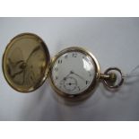A Gold Plated Cased Hunter Pocketwatch, the dial with black Arabic numerals and seconds subsidiary